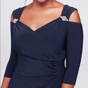 Cold Shoulder plus size gown w/crystal accents